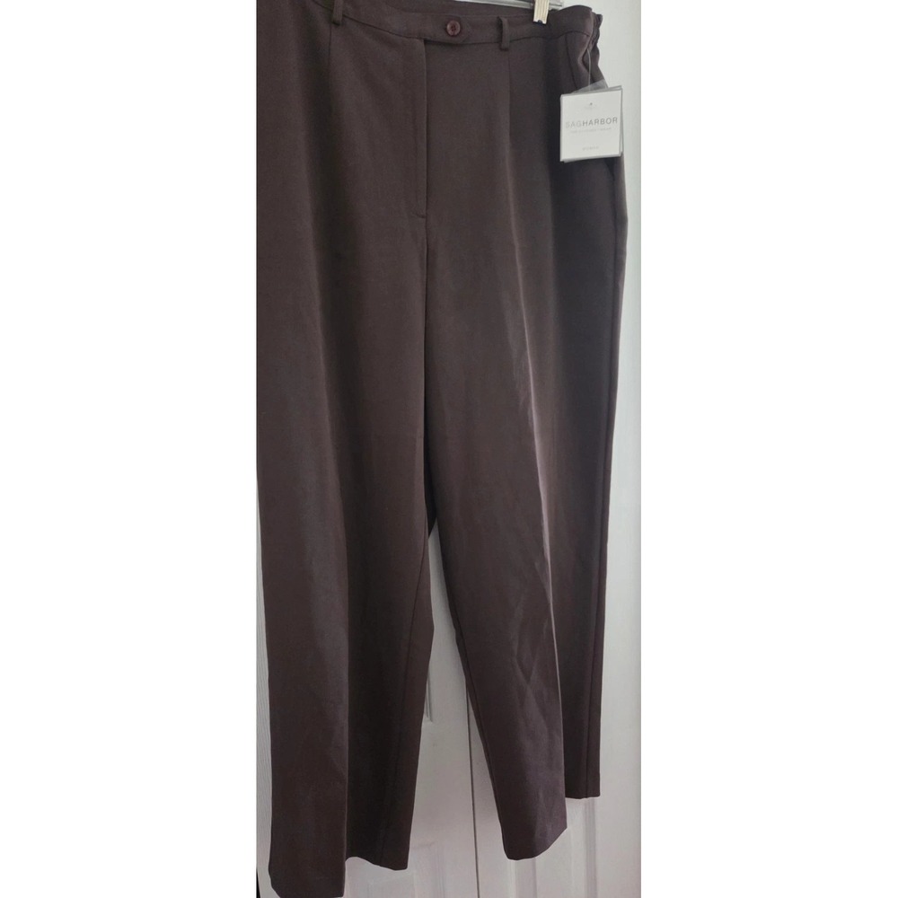 NWT Sag Harbor Brown Slacks Pants Womens 16W Average‎ Comfort Stretch Classic